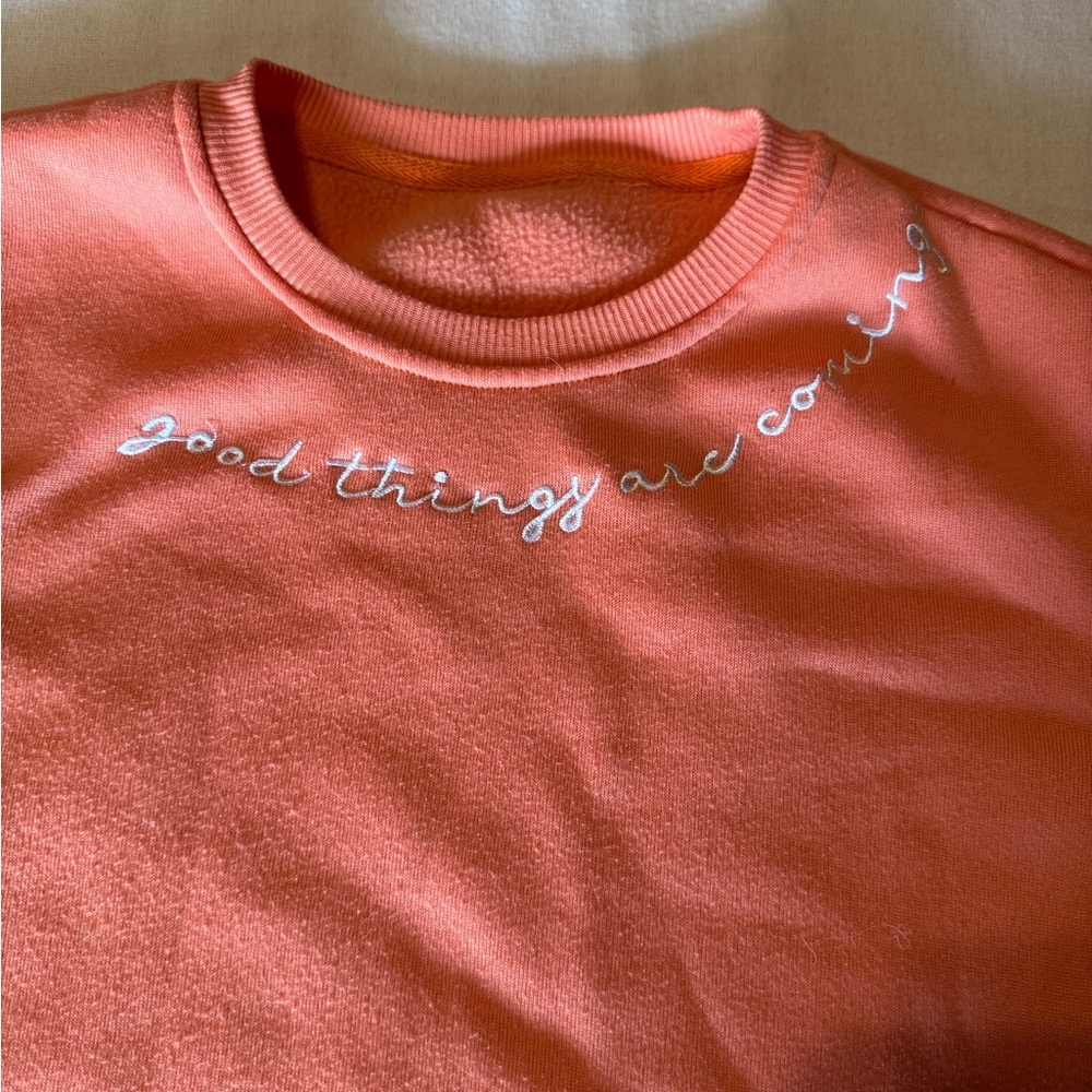 SHEIN Orange‎ Crewneck Sweater Good things are Coming Women’s Size Small - Picture 2 of 7